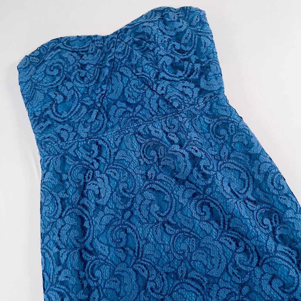 J.Crew Blue Floral Lace Strapless Sweetheart Sheath Dress B7678 Womens 6